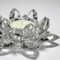 Porta Vela Flor de Lótus Cristal Brilhante Prateada T40 11cm - Castiçal