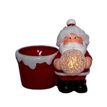 Porta Vela Iluminada Enfeite Natal Papai Noel Ceramica Decoracao Natalina Premium - Magizi