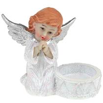 Porta vela natalino em resina Anjo rezando 9x8,5x5