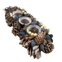 Porta Vela Natalino Pinhas E Folhas Azuis Tok Da Casa-Pç