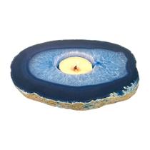 Porta Vela Pedra Natural Chapa de Ágata Azul