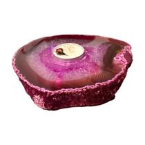 Porta Vela Pedra Natural Chapa de Ágata Rosa