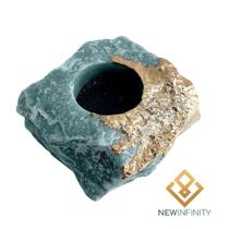 Porta Vela Quartzo Natural Verde Banho de Ouro Pedra Bruta Porta Vela Quartzo Natural Verde Banho de Ouro Pedra Bruta