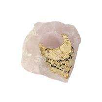 Porta Vela Quartzo Rosa com Banho Ouro