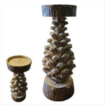 Porta Vela Rústico Pinha Marrom Enfeite Natal Resina 27CM