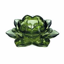 Porta Vela Verde Translúcido Luxuoso Flor Lótus 12cm