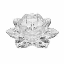 Porta Velas Castiçal Flor de Lotus Vidro Transparente Luxo - Tuut