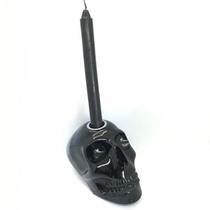 Porta Velas Cranio Negro em Resina 10 cm