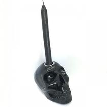 Porta Velas Cranio Negro em Resina 10 cm