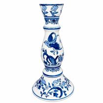 Porta Velas em Porcelana Branco e Azul Floral 12,5x25cm Porta Velas em Porcelana Branco e Azul Floral 12,5x25cm