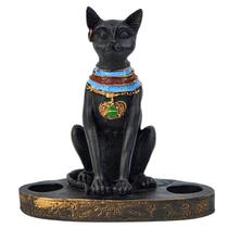 Porta velas em resina gato egípcio bastet lying 13cm