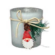Porta Velas em Vidro Decorativo Branco Papai Noel DRM2071