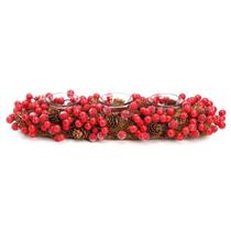 Porta Velas Frutas Pinhas 45cm Vermelho Verde Branco Natal - Cromus