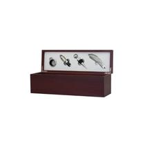 Porta Vinho com 4 Peças em Inox em Caixa de Madeira 36 cm - Mimo Style - AC11503
