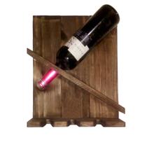 Porta Vinho de 1 Garrafa e 3 Taças de Vinhos em Madeira Rústica - Retrofenna Decor