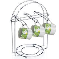 Porta Xícara E Pires Organizador Com 6 Ganchos Aço Inox Cozinha Escritório - PXR