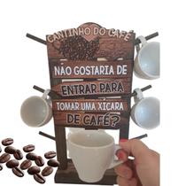Porta Xicaras Cantinho do Café com 4 Xicaras de Ceramica - Ateliê Karina Traldi