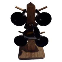 Porta Xícaras de Café Suporte Rústico e 6 Xícaras em Acrílico Black Porta Xícaras de Café Suporte Rústico e 6 Xícaras em Acrílico Black