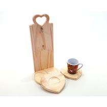 Porta Xícaras em Pinus Duplo Suporte Rústico para Café, Chá e Decoração de Cozinha