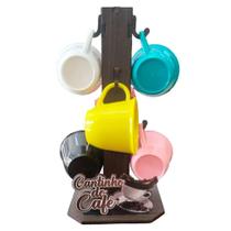Porta Xícaras Suporte Rústico com 6 Xícaras em Acrílico Cantinho do Café