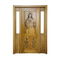 Portal Madeira Maciça Vitrô Duplo Cristo Entalhada Completa 143x213x14cm Cedro Rosa