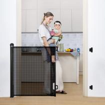 Portão de bebê retrátil COMOMY para escadas de 0 a 55 cm de malha preta