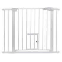 Portão de Segurança para Bebê COMOMY (75-103cm) - com Porta para Gatos - Metal Branco