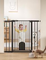 Portão de Segurança para Bebês Babelio 91 cm com Fechamento Automático e Porta para Gato 74-109 cm