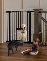 Portão de Segurança para Bebês BABELIO Extra Alto (91cm) com Porta para Gatos (75-102cm) - Preto