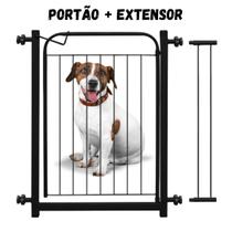 Portão de Segurança Preto Pet Cães 80x70cm com Extensor 10cm