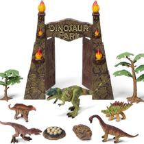 Portão do Parque de Dinossauros com figuras de dinossauro Tiranossauro para crianças Portão do Parque de Dinossauros com figuras de dinossauro Tiranossauro para crianças