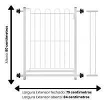 Portão Pet Cachorro Crianças Segurança Proteção Pet Bebê 80x70cm Com Extensor Branco