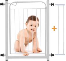 Portão Pet Criança Grade de Proteção 69 à 74cm Bebe Cão + Extensor 10cm Branco