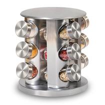 PortaTempero Giratório Inox com 12 Potes para Cozinha
