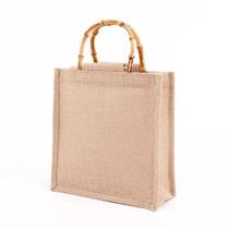Portátil Burlap Jute Shopping Bag Bolsa Bamboo Loop Handles Reusable Tote Sacos de supermercado para meninas mulheres - 26 * 27 * 10cm