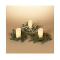 Portavelas Gerson con anillo de pino y bayas, 30x8x13 cm