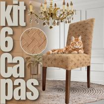 Portuguesa - Kit 6 Capas de Cadeira Linha Gold Anti Gato - Caramelo