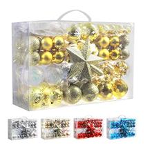 Poshlr Christmas Ball Ornaments Conjunto de 145 Pcs, com Decorações Redondas, Topper de Árvore, Bolas Claras e Mais, Melhores Ideias de Presentes para Família e Amigos (Ouro)