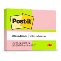 Post-It 4 Blocos 38x50 C/ 100 Fls Verde, Rosa - 3M Post-It 4 Blocos 38x50 C/ 100 Fls Verde, Rosa - 3M