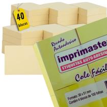 Post It Cole Fácil 38x50mm - Kit 10 pacotes c/ 04 blocos Amarelos 100 folhas cada
