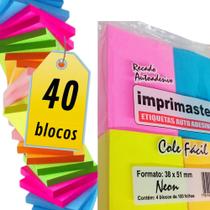 Post It Cole Fácil Neon 38x51mm - 40 Blocos coloridos Neon de 100 folhas cada