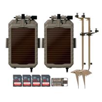 Poste Ajustável Multi-Pivô Stealth Cam para Câmera de Trilha e Bateria (Kit com 2 Unidades) com Painel Solar de Lítio (2 Unidades), Cartão de Memória de 32GB (4 Unidades) e Leitor de Cartão SD USB 2.0 (9 Itens)