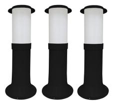 Poste Balizador Luminária Casa Sítio Jardim 35cm Preto Kit 3