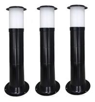 Poste Balizador Luminária Casa Sítio Jardim 50cm Preto Kit 3