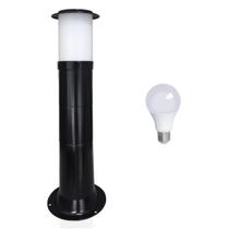 Poste Balizador Luminária Sítio Jardim 50cm Preto + Lâmpada
