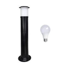 Poste Balizador Luminária Sítio Jardim 75cm Preto + Lâmpada