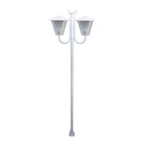 Poste Braço Curvo Luminária Romana Dupla Jardim Branco 200cm