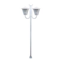 Poste Braço Curvo Luminária Romana Dupla Jardim Branco 300cm Poste Braço Curvo Luminária Romana Dupla Jardim Branco 300cm