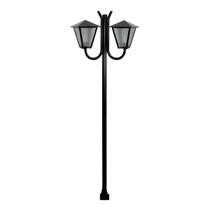 Poste Braço Curvo Luminária Romana Dupla Jardim Preto 200cm Poste Braço Curvo Luminária Romana Dupla Jardim Preto 200cm