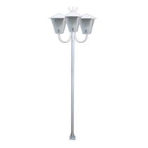 Poste Braço Curvo Luminária Romana Tripla Jardim Branco 2Mt Poste Braço Curvo Luminária Romana Tripla Jardim Branco 2Mt